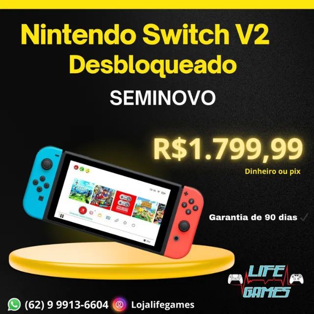 Nintendo Switch v2 Desbloqueado seminovo com garantia