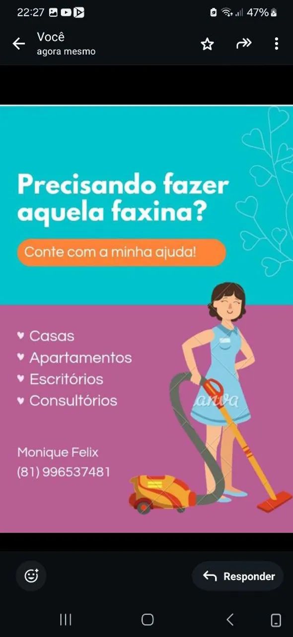 Vamos deixar seu lar como sonhou! Sua diarista estar há disposição... 