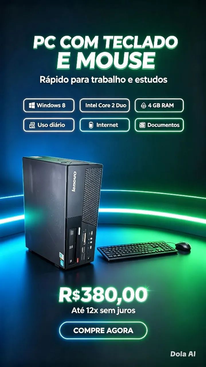 Pc com teclado e mouse funcionando perfeitamente 
