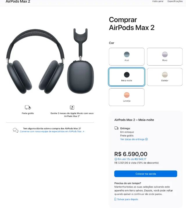 AirPods Max USB-C (Modelo A3184) - Impecável / Original - Fones de