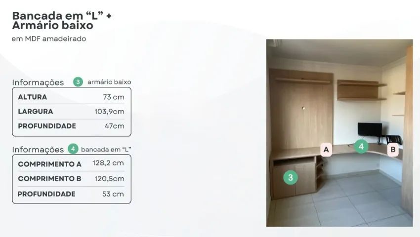 Bancada em "L" com armário baixo - Foto 2