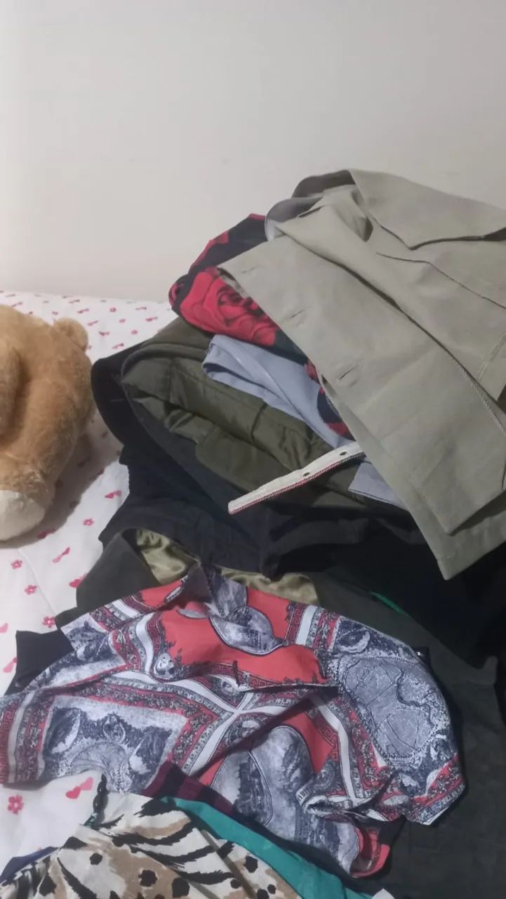 Lote roupas , tenis, ursos, bolsas