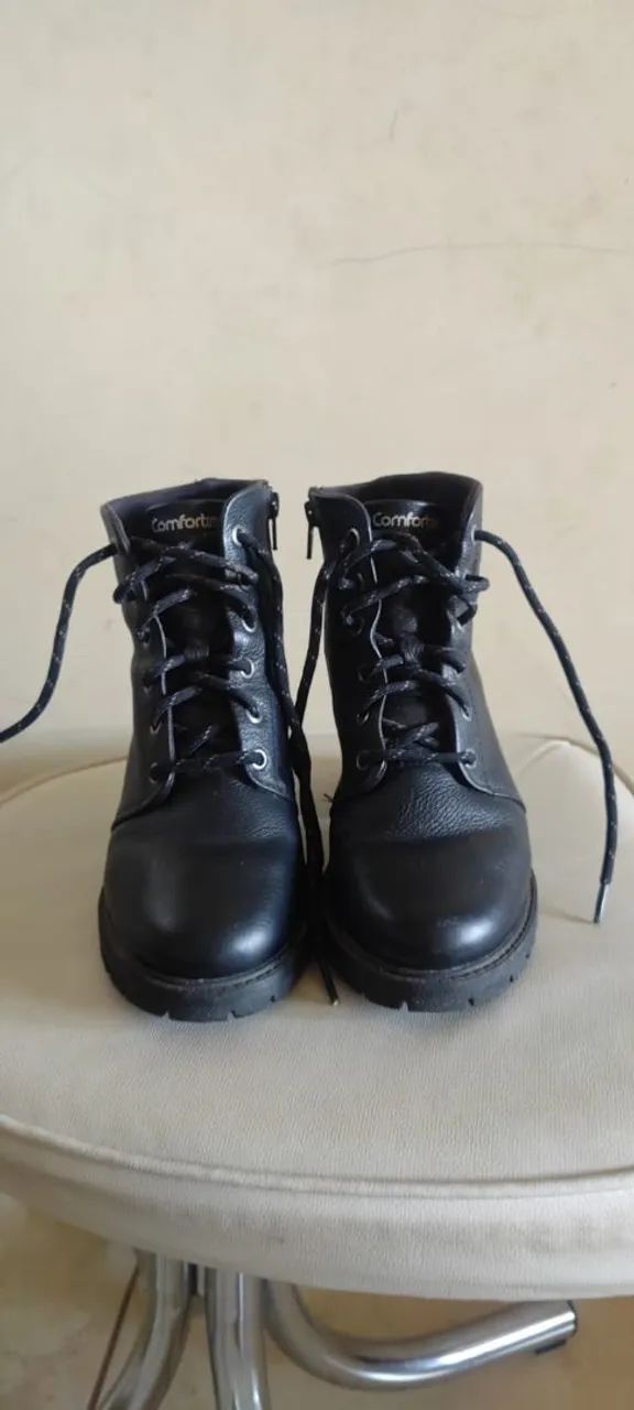 Bota feminina coturno couro  - Foto 5