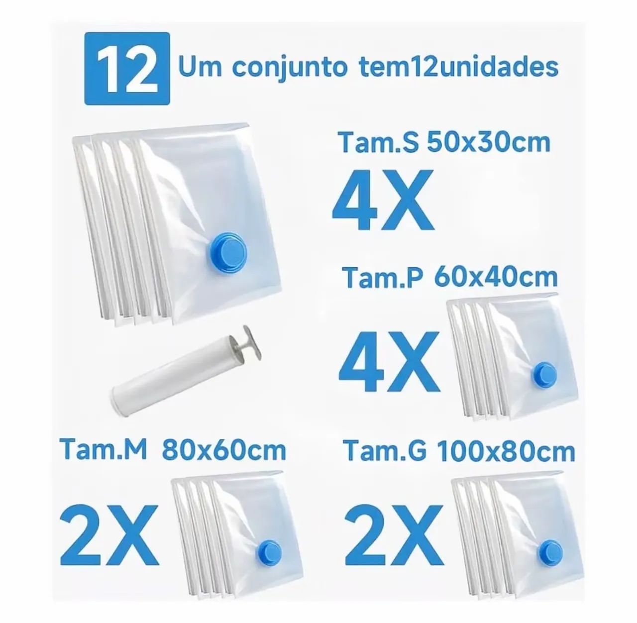 Kit 12 Sacos a Vácuo com Bomba | Mala e Armário - Foto 4