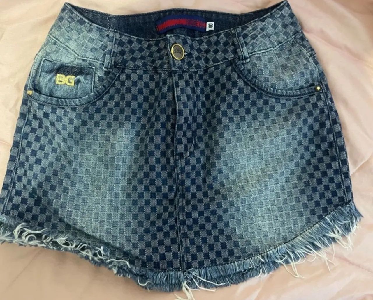 saia jeans quadriculada 