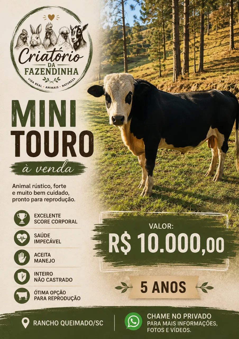 MINI TOURO À VENDA - excelente reprodutor