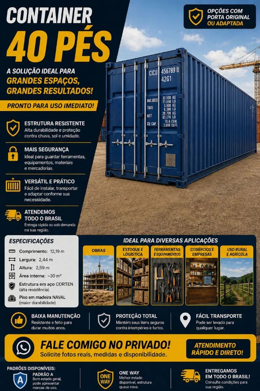 Container 40 pés para estoque, empresa ou operação logística