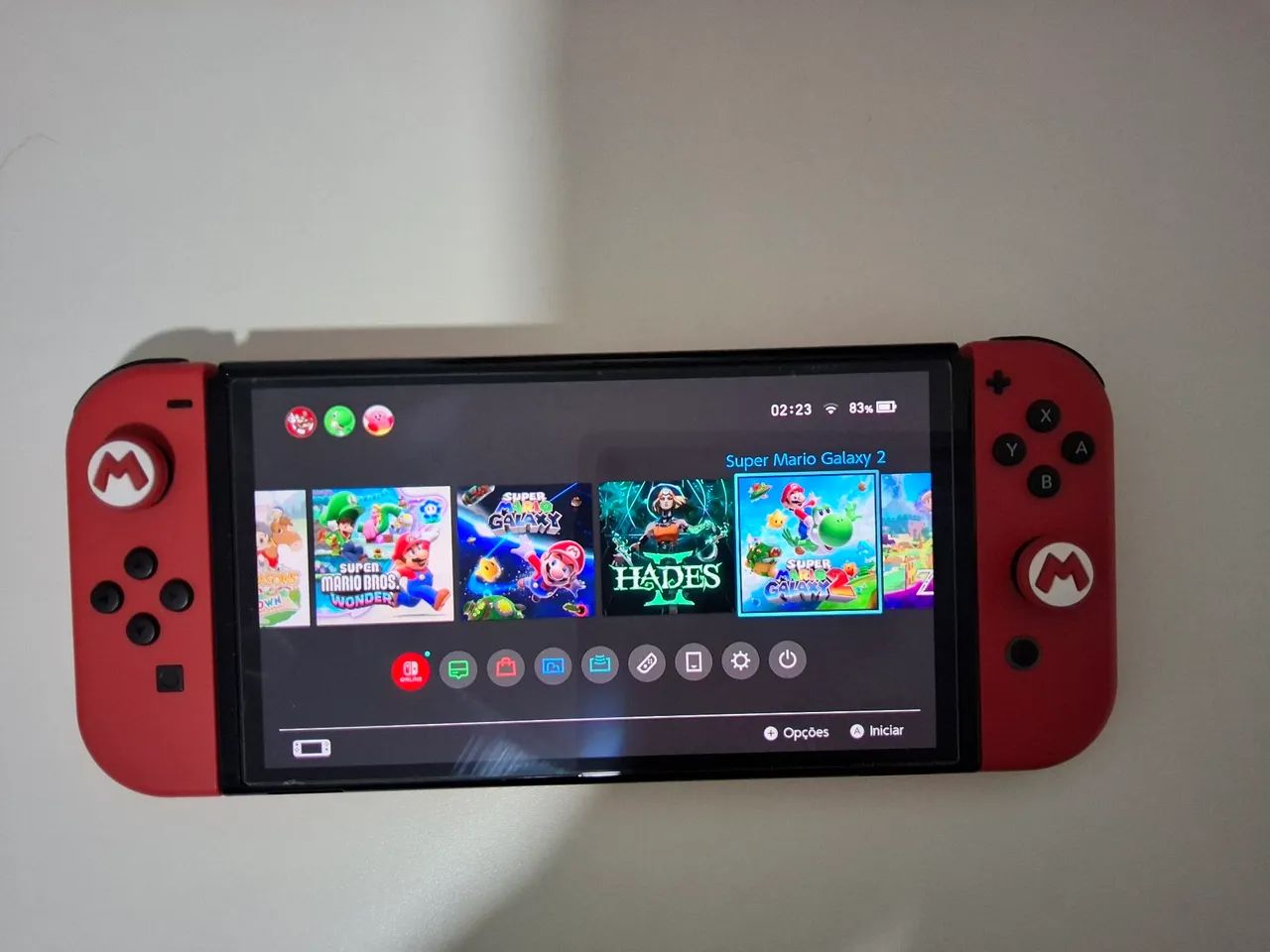NINTENDO SWITCH OLED EDIÇÃO MARIO DESBLOQUEADO - SD 128GB + PRO CONTROLLER E ACESSÓRIOS  - Foto 5