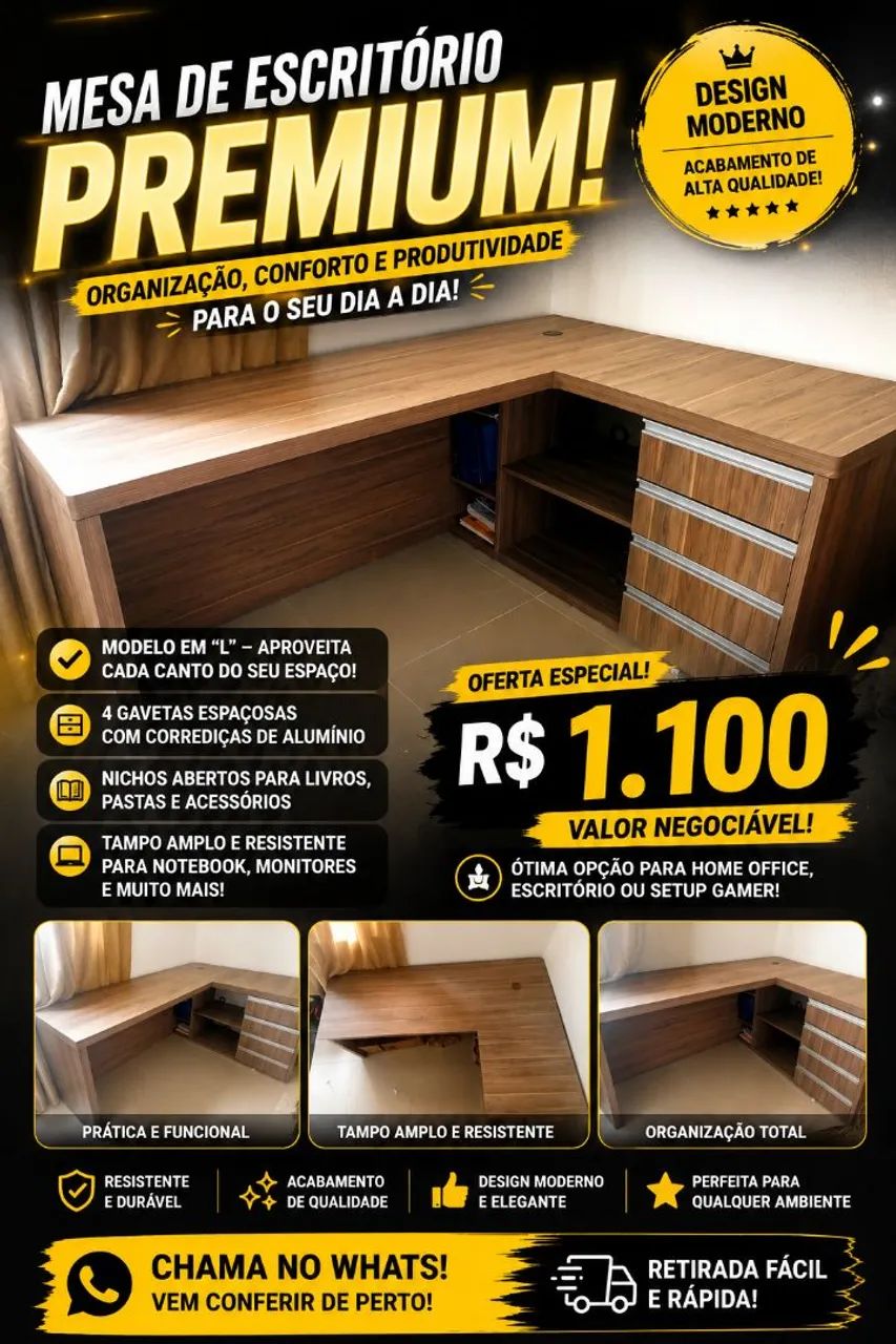 ? MESA EM "L" - MODERNA E SUPER ESPAÇOSA! ?