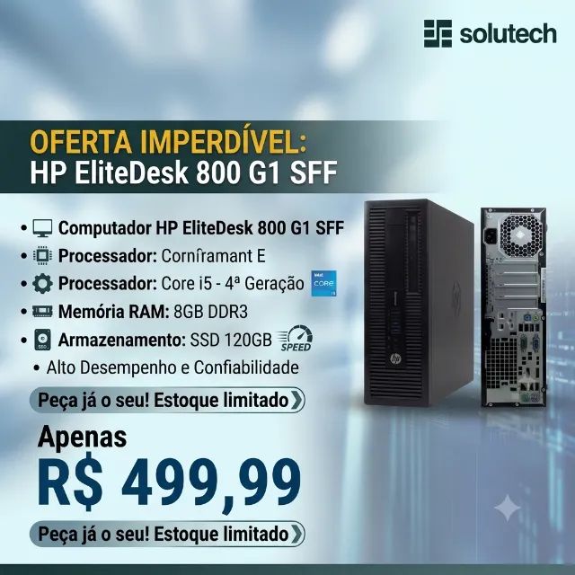 Desktop HP EliteDesk 800 G1 SFF Intel core i5 4th 8 Gb Ram SSD 120