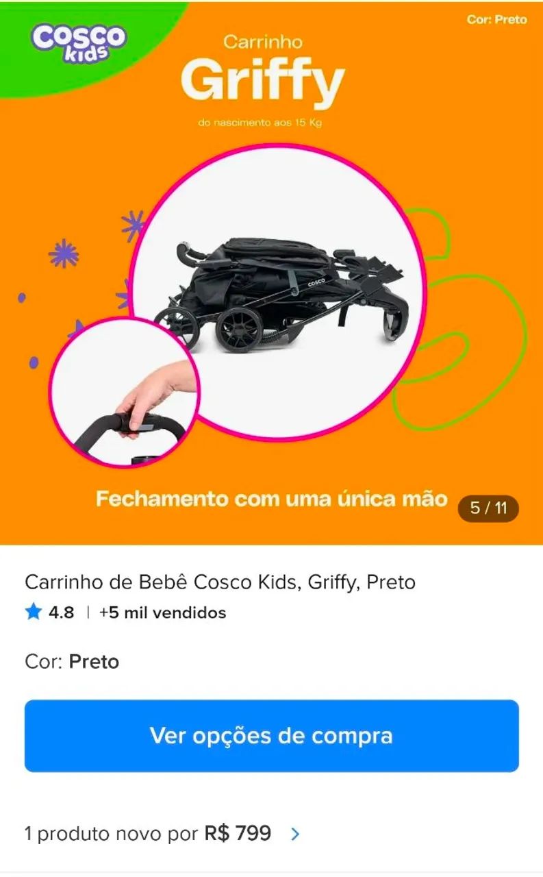 Carrinho de Bebê Cosco - Foto 4