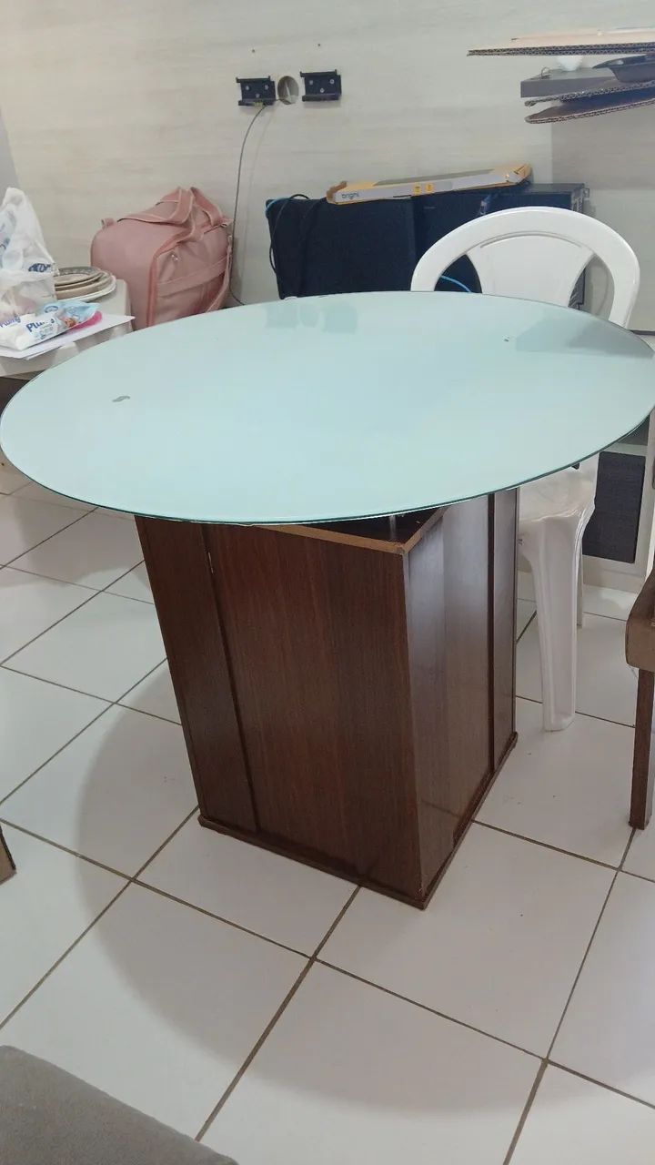 Mesa completa, base e tampão de vidro temperado. Com alvarias. - Foto 2