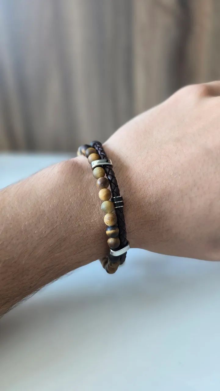 Pulseiras Masculinas Premium (Couro e Pedras verdadeiros)<br> - Foto 4