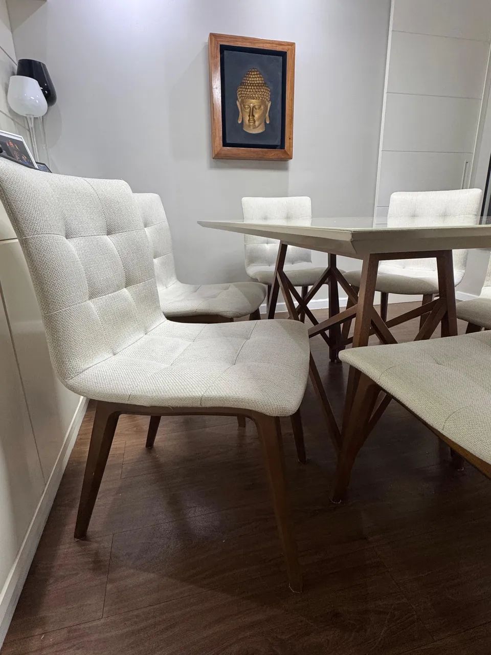 Conjunto com 6 Cadeiras de Jantar | Madeira e Tecido Bege