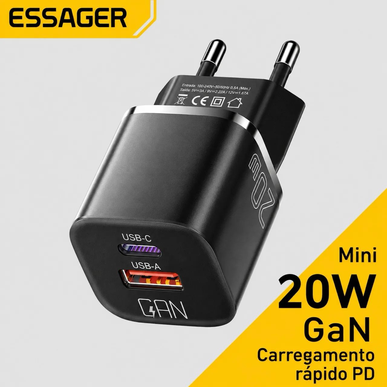 Kit Essager - Cabo Lightning 1m USB-C + Carregador GaN 20W - Foto 2