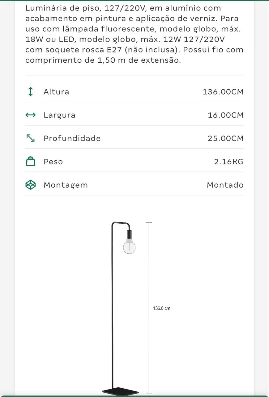 Luminária de chão  - Foto 2