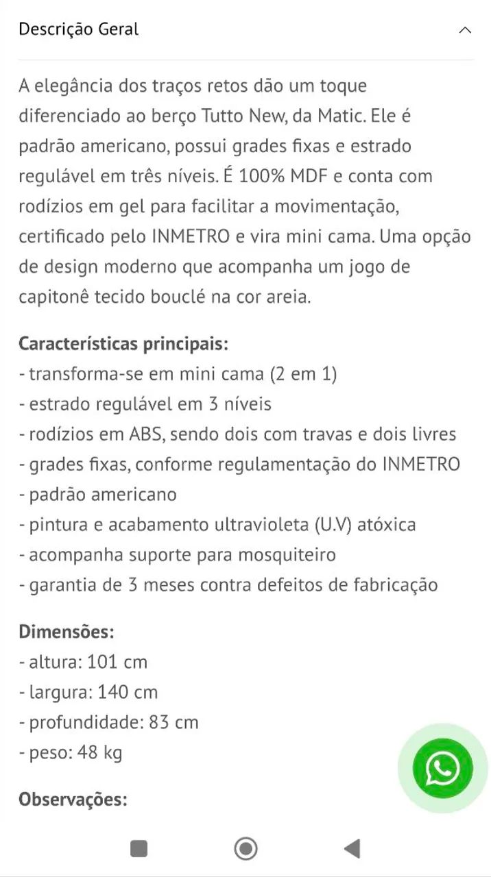 Berço com Mini cama ( NOVO NA CAIXA) - Foto 5