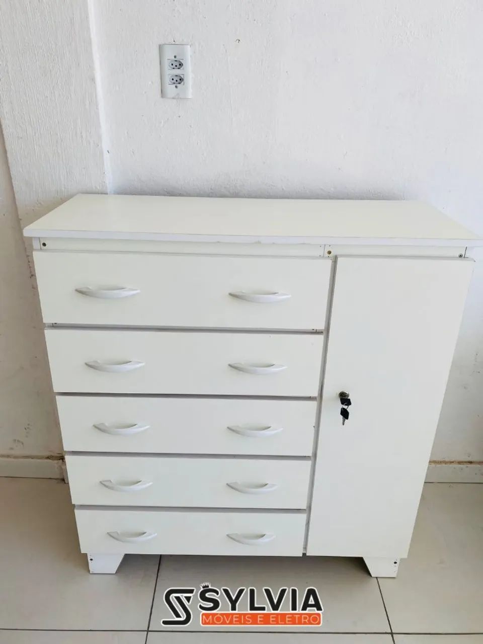 Cômoda 5 gavetas com sapateira ( branco e amadeirado) - Foto 4