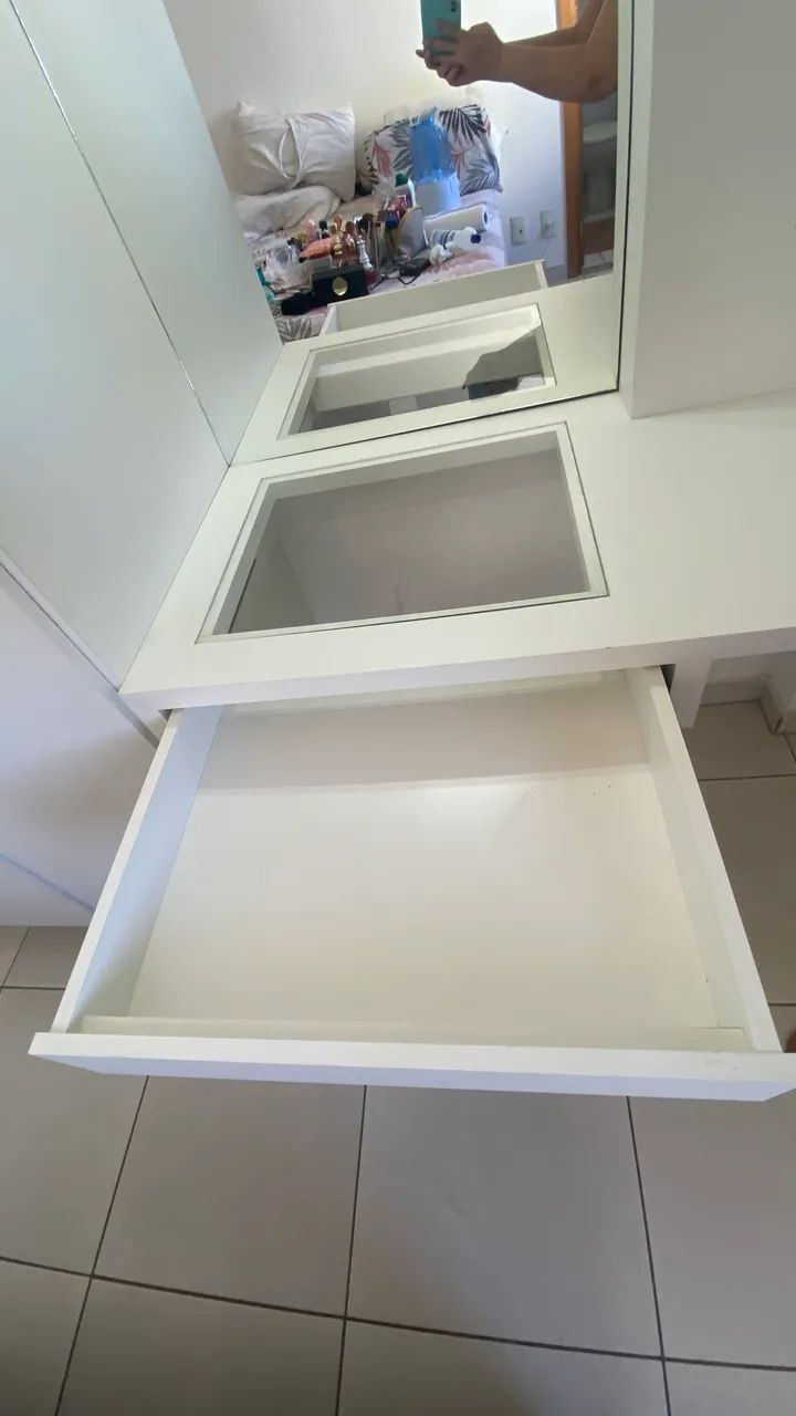 Móvel 2 em 1: Penteadeira Camarim Suspensa + Painel para TV - Ótimo Estado! - Foto 6