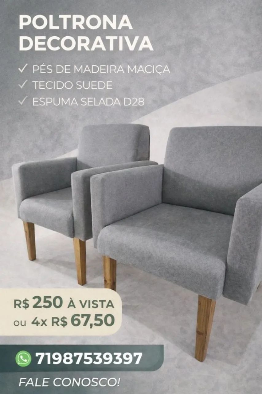 Poltrona decorativa pés de madeira maciça 