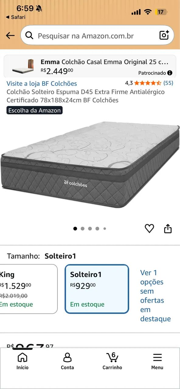 COLCHÃO SOLTEIRO 