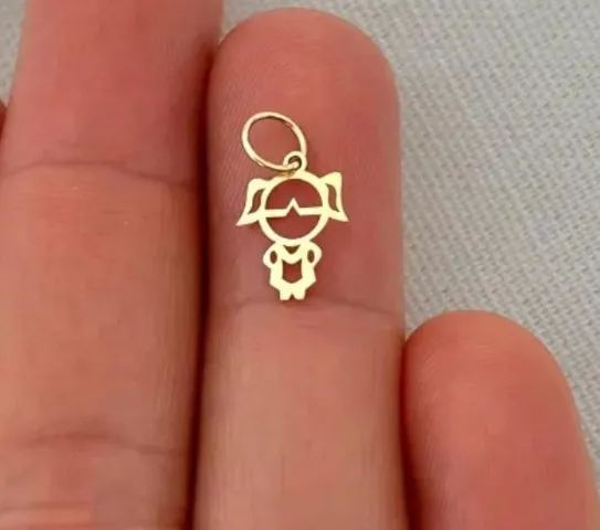 Conjunto Gargantilha 0.80 Gr 45 Cm Fio 0.50 mm e Pingente Menina 18 mm Ouro 18 K 0.40 G - Foto 4