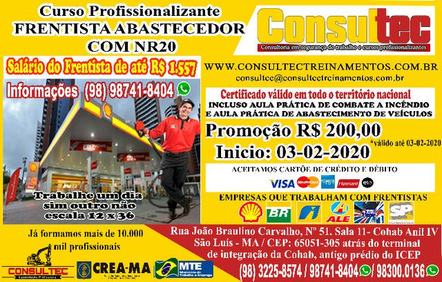 Curso de Frentista Abastecedor com NR20 - Inicio 03-02-2020 R$ 200,00