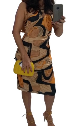 Vestido Forum, um ombo só, laranja e preto - Foto 2