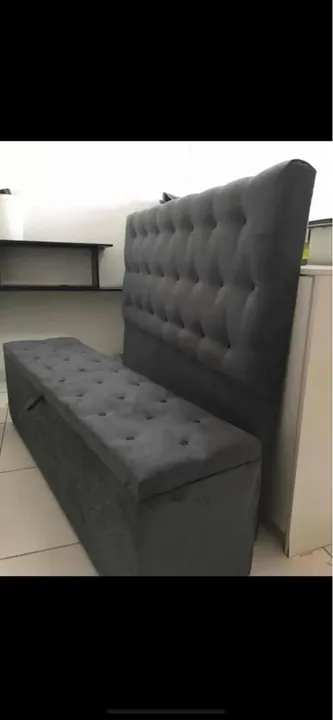 Cabeceira de Cama Box e Banqueta Decorativos Rosa