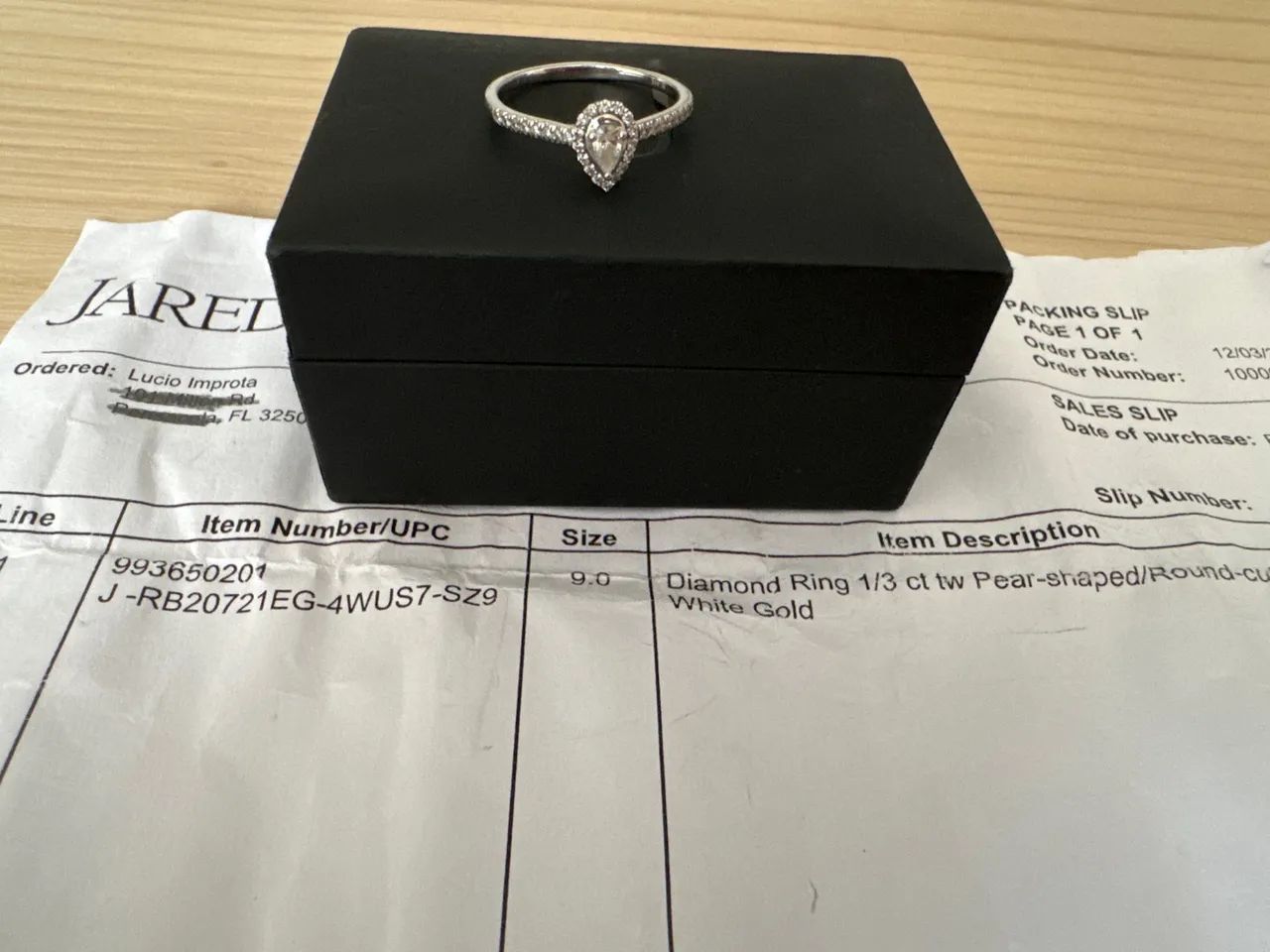 Anel de diamante 1/3 ct tw Pear-shaped/Round-cut 14K ouro branco