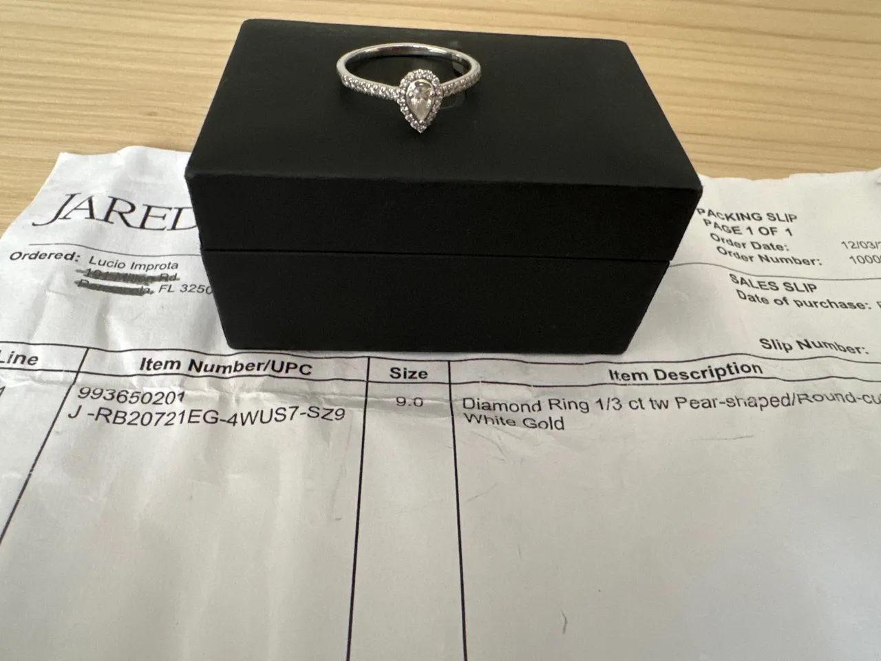 Anel de diamante 1/3 ct tw Pear-shaped/Round-cut 14K ouro branco
