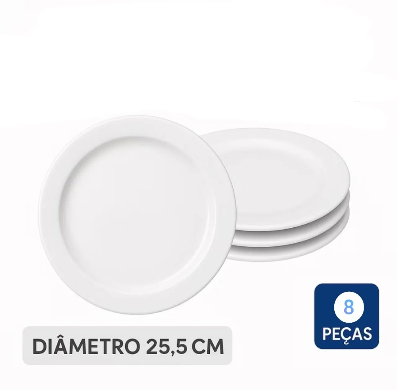 Conjunto de Pratos de Jantar Brancos - 8 Peças