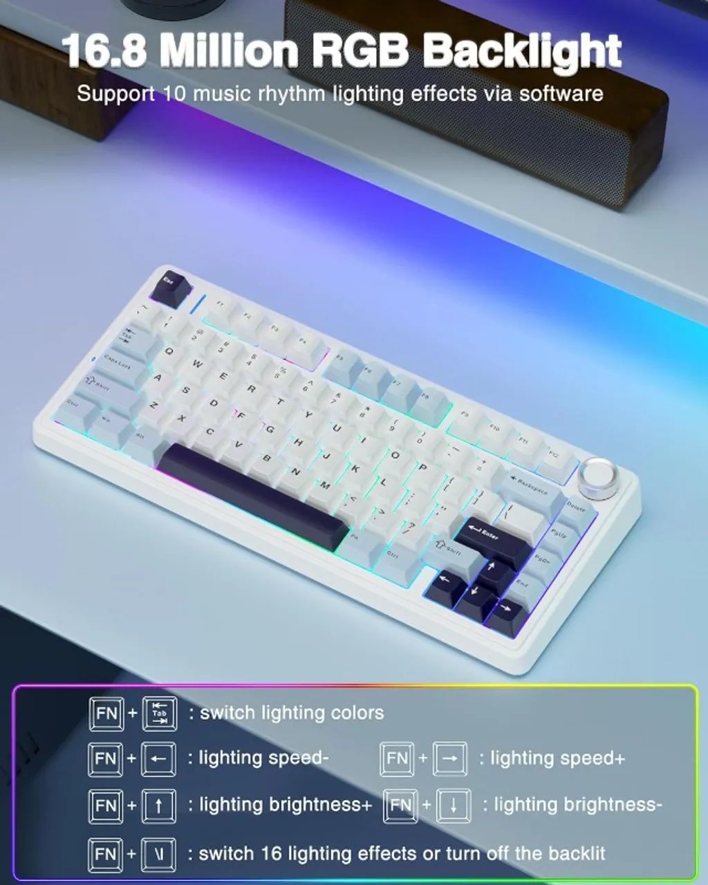 [Novo] Teclado Sem Fio Epomaker Aula F75 Glaciar Blue, Tri-Mode, Reaper Switch, Gamer, PC - Foto 3