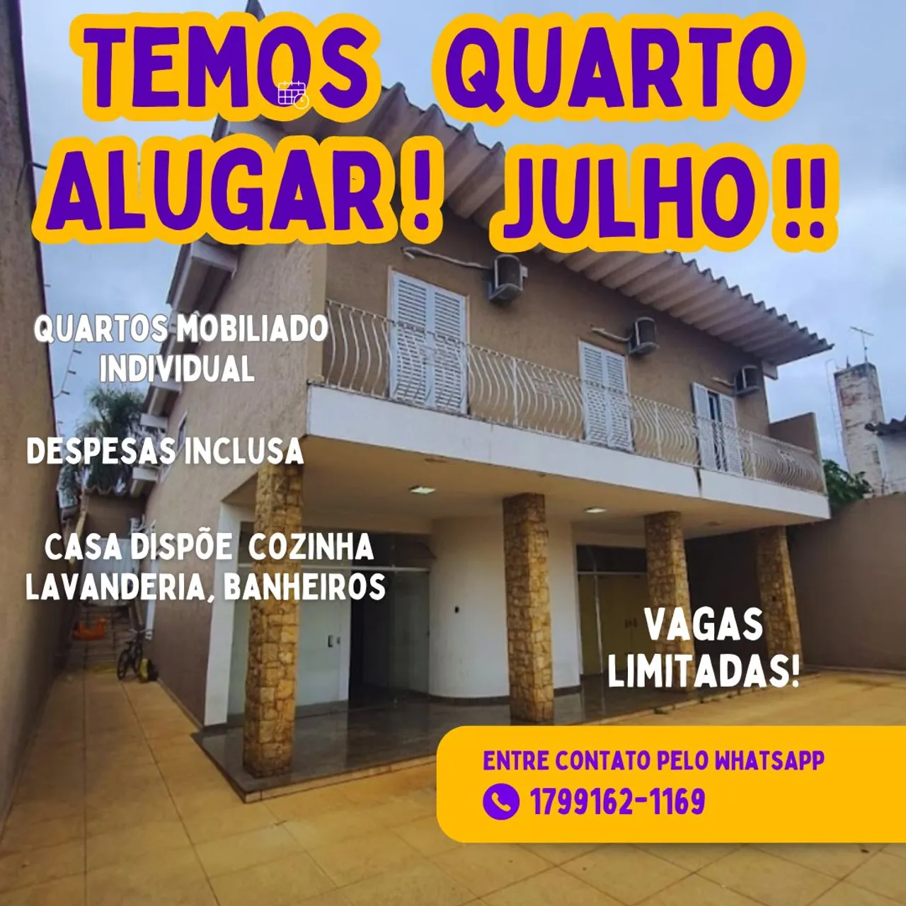 Quarto Mobiliado Individual p/ Alugar - Julho