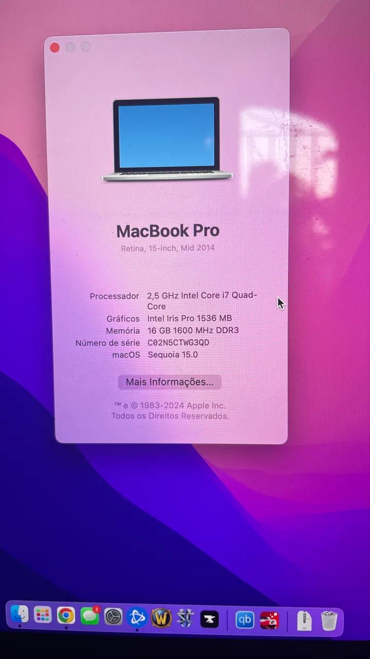 MacBook Pro 2014 i7 16GB ram e 512gb nvme Notebooks Boqueirão