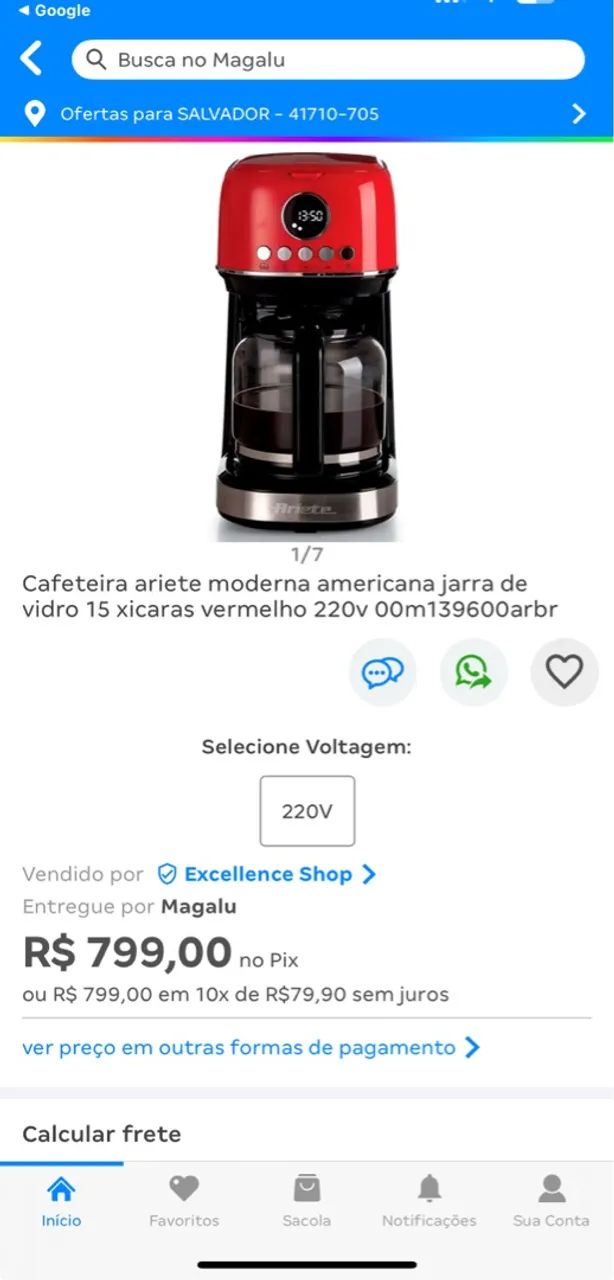 Cafeteira Ariete Americana 15 xícaras - Vermelha