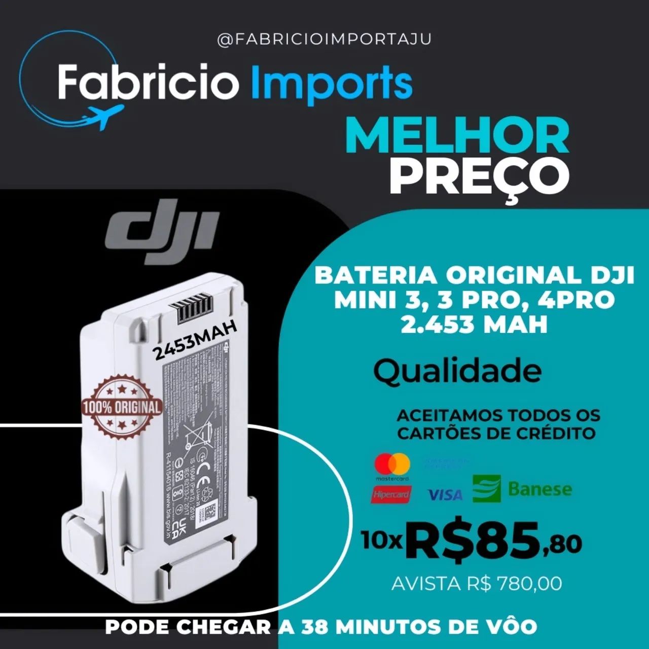Bateria Dji Original Mini 3, 3Pro, 4Pro 2453mah