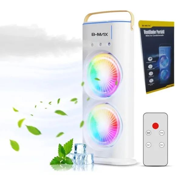 Ventilador Portátil Mini Climatizador Duplo Umidificador com Hélices Giratórias BM-F1090 - Foto 2
