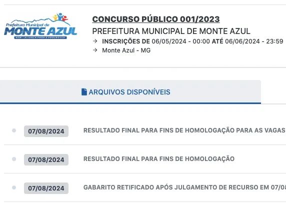 COMPRO PROVA FEITA DO CONCURSO DE MONTE AZUL 2024