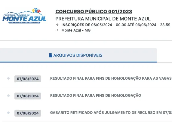 COMPRO PROVA FEITA DO CONCURSO DE MONTE AZUL 2024