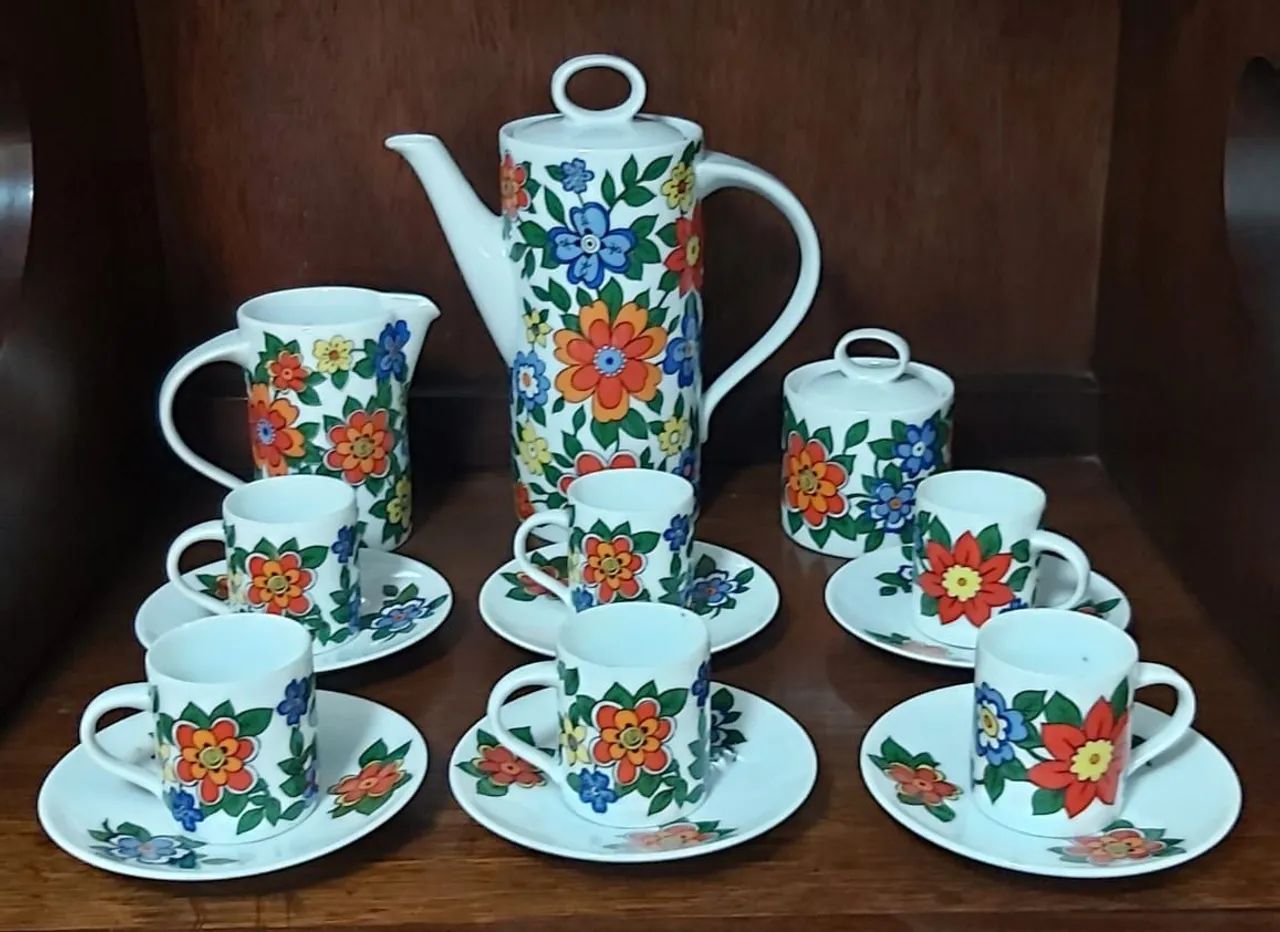 Jogo de Café Anos 70 SCHMIDT com Flores