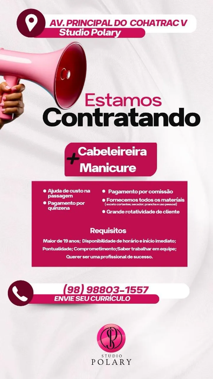 Vaga de emprego manicure e pedicure 
