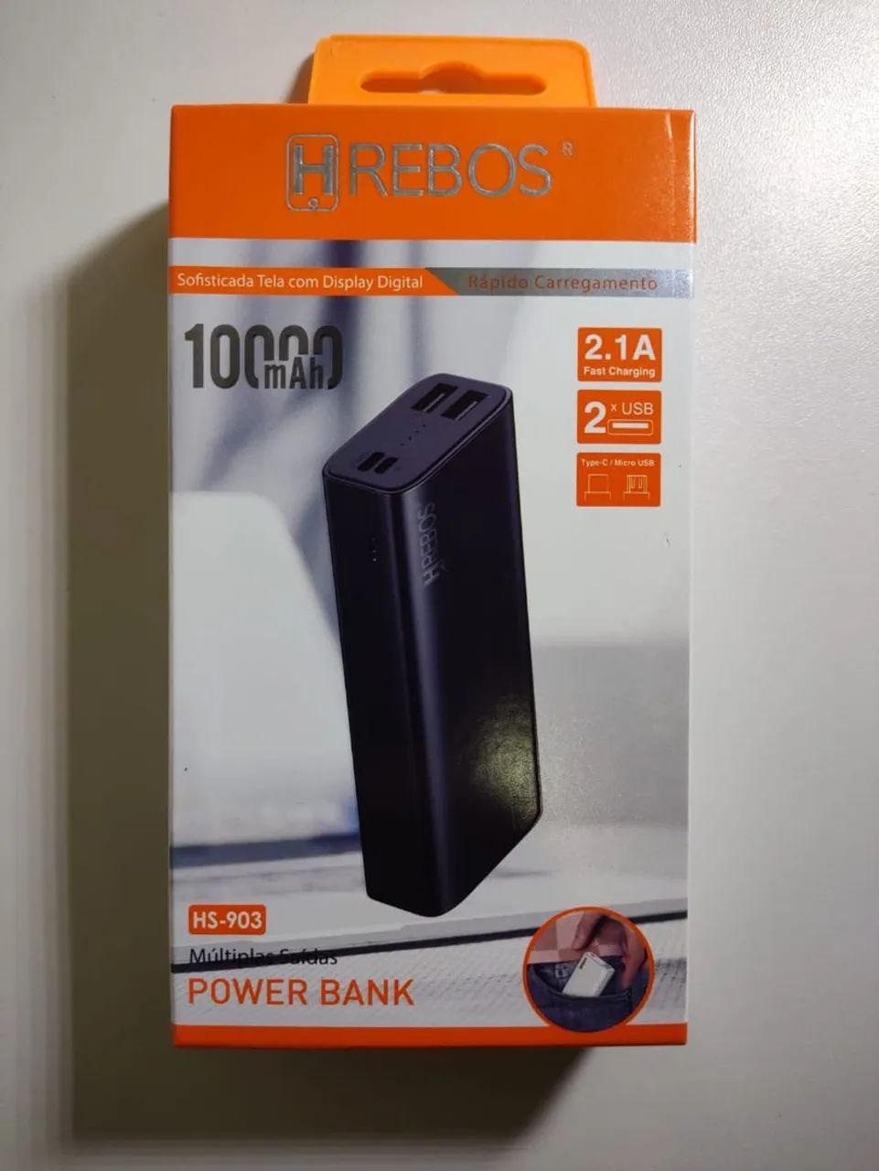 Power Bank HREBOS 10000mAh - Carregamento Rápido