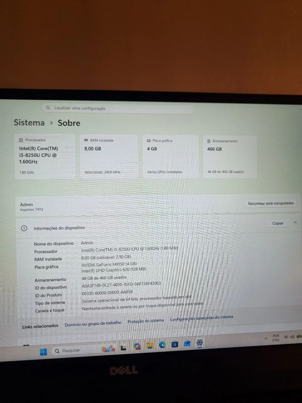 Dell Inspiron 14 pol. 7472 | i5 8º geração 8GB ram | ssd samsung