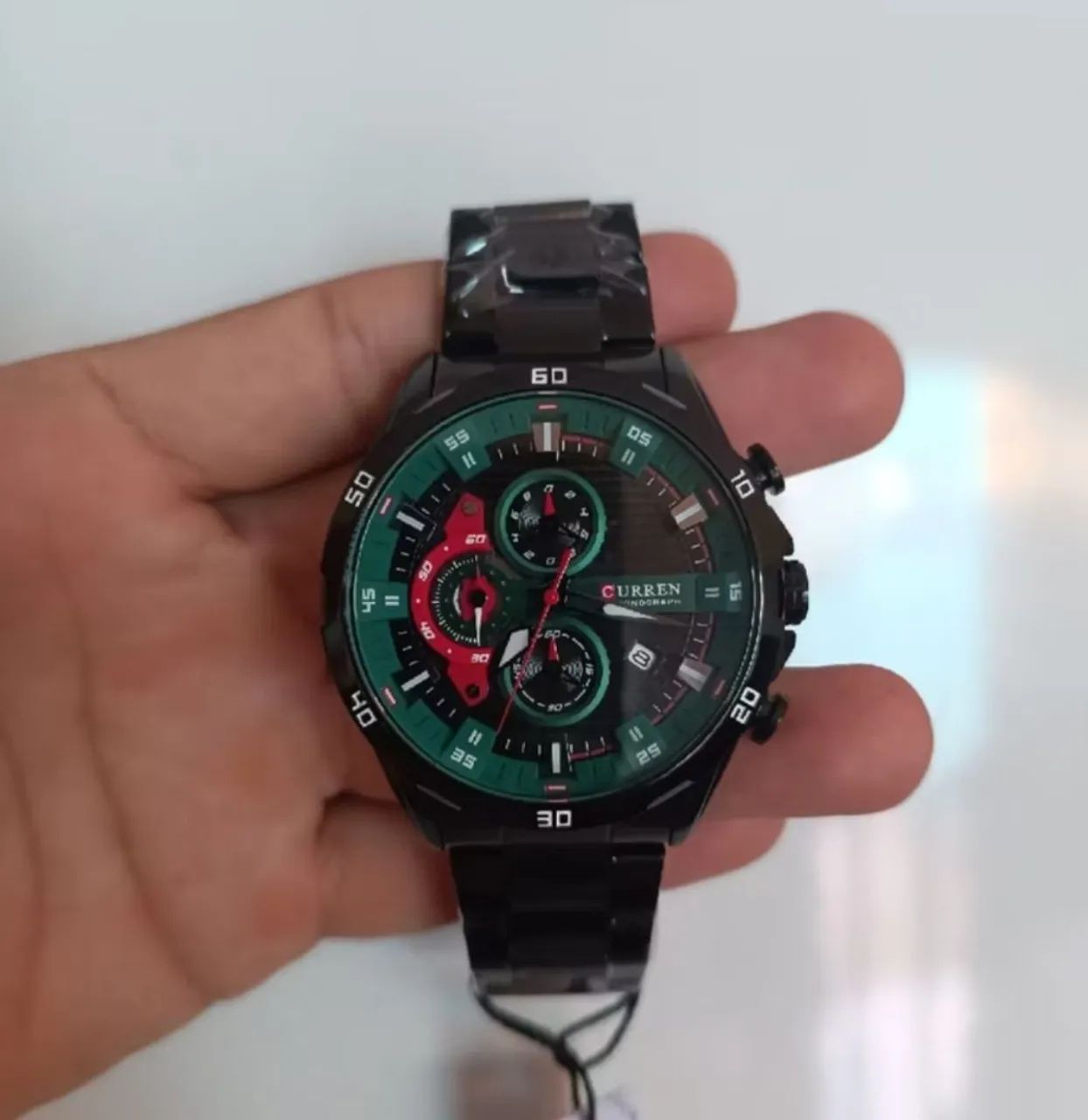 Relógio curren preto verde, edição de luxo original aço inoxidável