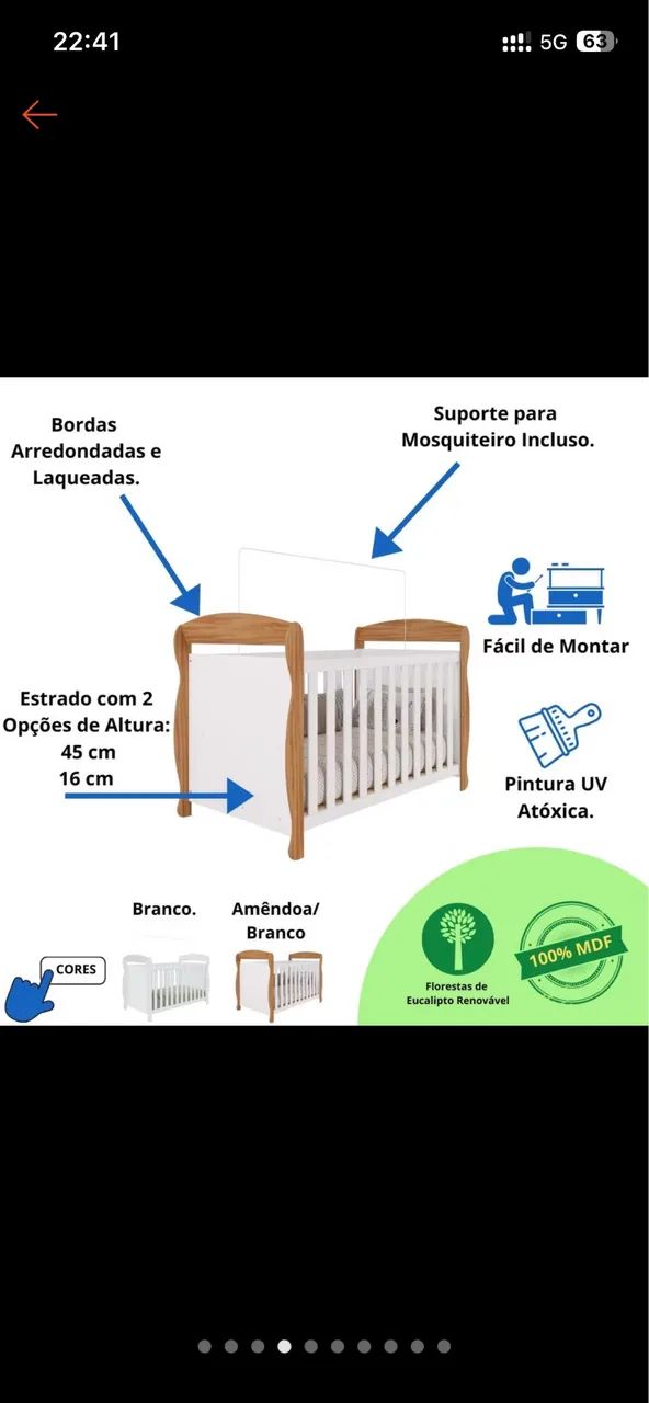 Berço americano 3 em 1 + móbile + mosqueteiro - Foto 2