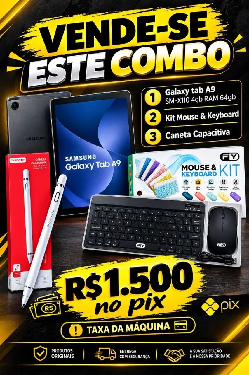 COMBO SAMSUNG GALAXY TAB A9 + KIT MOUSE E TECLADO + CANETA