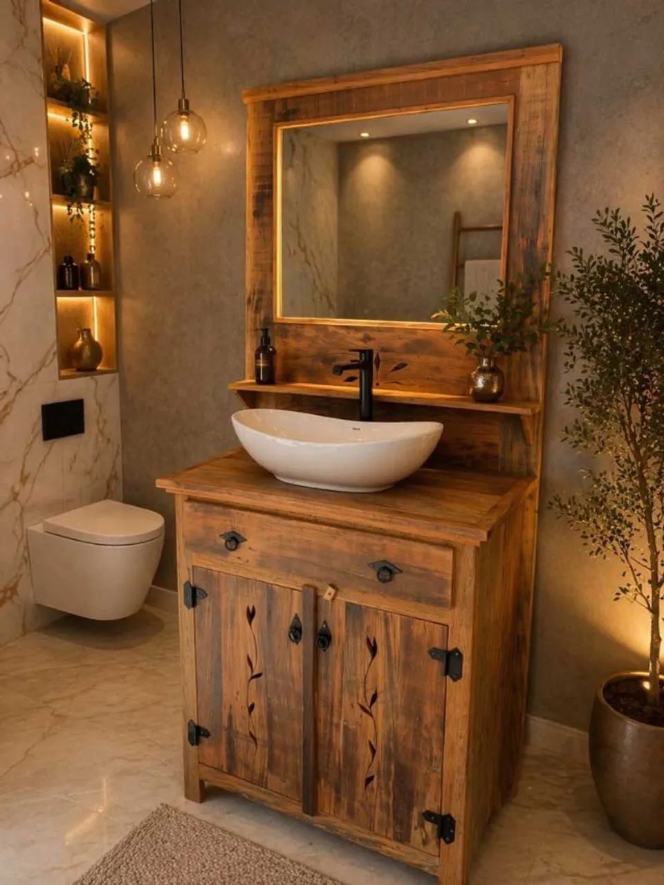 LAVABO RUSTICO PEROBA ROSA RAMOS E FLOR
