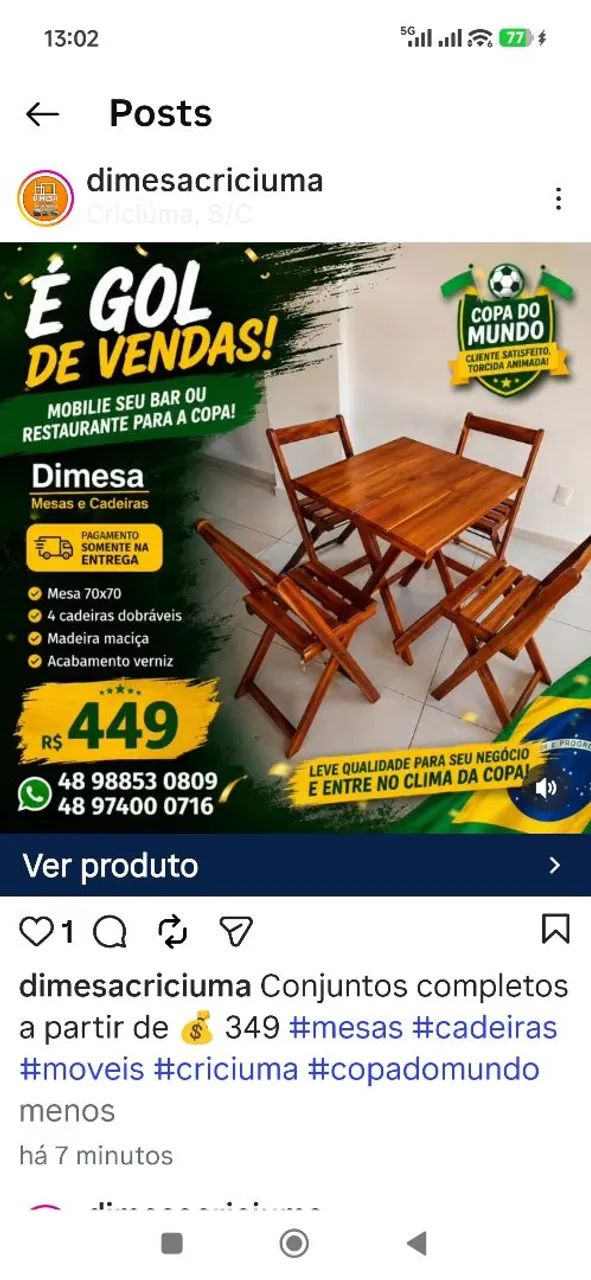 Conjunto de Mesa 70x70 com 4 Cadeiras Dobráveis Estofadas - Direto da Fábrica Dimesa