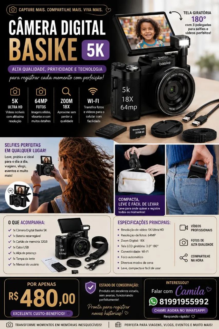 Câmera Digital BAZIKE na caixa.